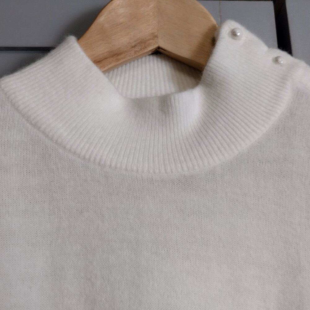 DUVET USA Ivory Pearl Shoulder Sweater XL Mock Neck Knit - Picture 6 of 11